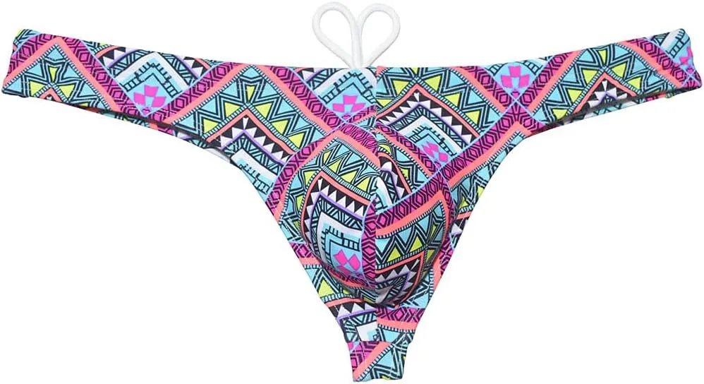 OROCOJUCO Sport Mens Print Thong Swimsuit Contour Pouch Bikini Swimwear Board Surf Short Trunks Swim Tangas