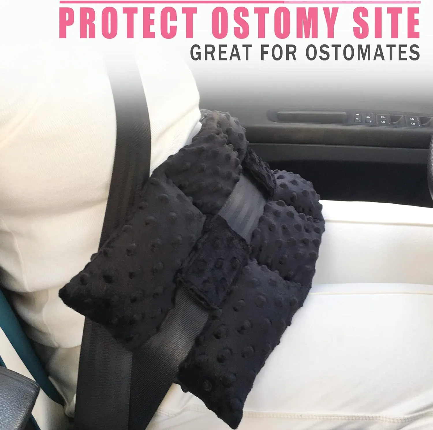 Ostomy Seatbelt Pillow, Ostomy Driving Protector, Stoma Shiled Ileostomy Urostomy Riding Guard, No Squeezing, Ostomate Must Have Supplies, Minky Dot Black