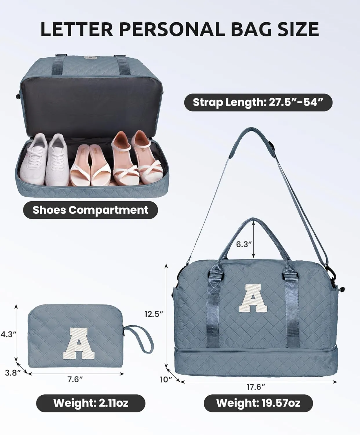 Overnight Bags for Women, Personalized Weekender Bag, Monogram Travel Bag for Women with Trolley Sleeve & Wet Pocket, Letter Travel Bag with Makeup Bag, Gift for Her(Letter D)