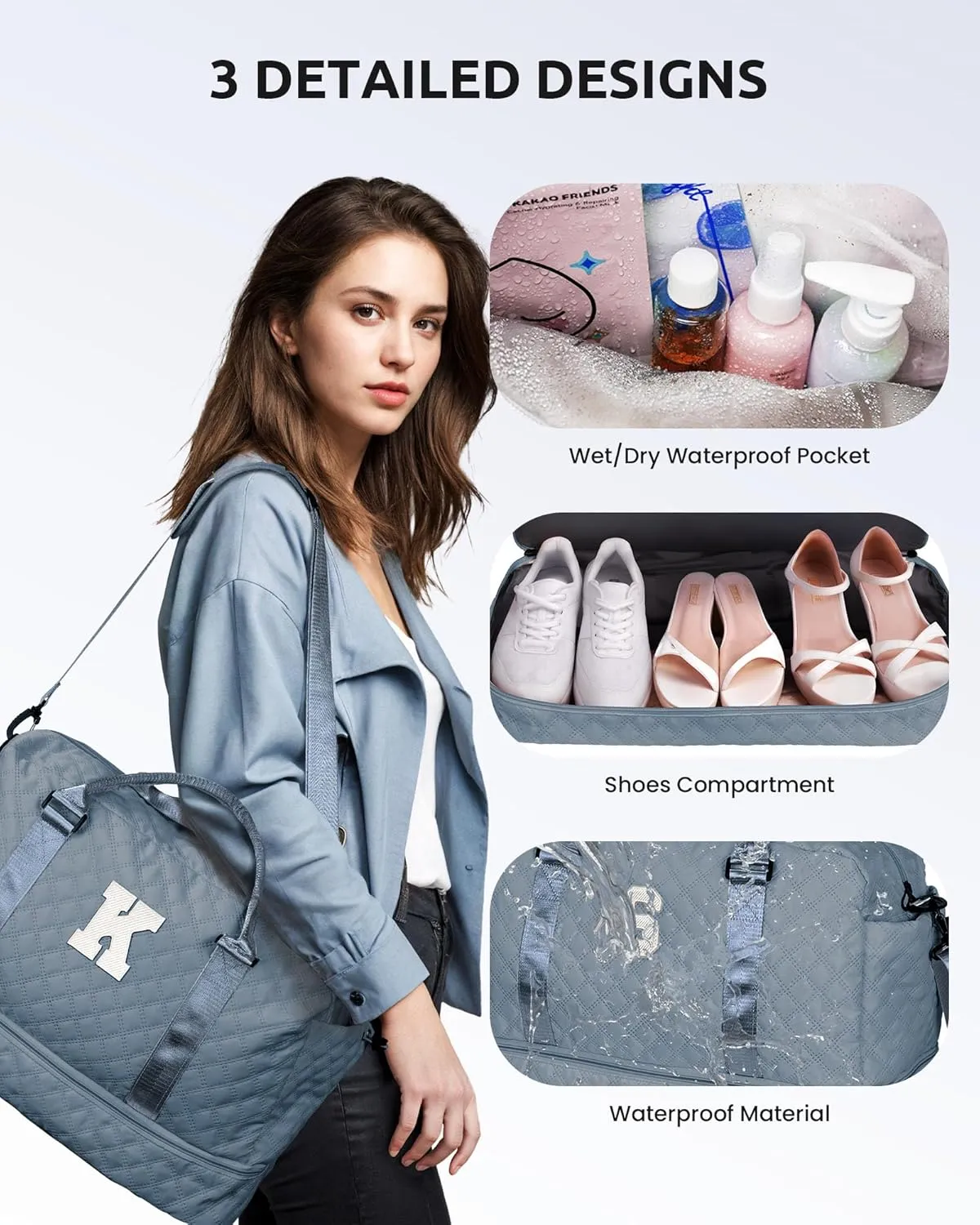 Overnight Bags for Women, Personalized Weekender Bag, Monogram Travel Bag for Women with Trolley Sleeve & Wet Pocket, Letter Travel Bag with Makeup Bag, Gift for Her(Letter D)