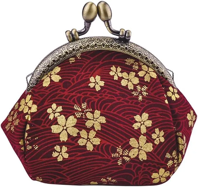 Oyachic Canvas Coin Purse Floral Change Pouch Vintage Clutch Wallet with Clasp Closure for Girls and Women