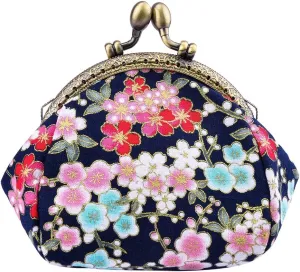 Oyachic Coin Purse,Floral Change Purse,Vintage Coin Pouch,Small Wallet with Kiss Lock Clasp for Women,Girls