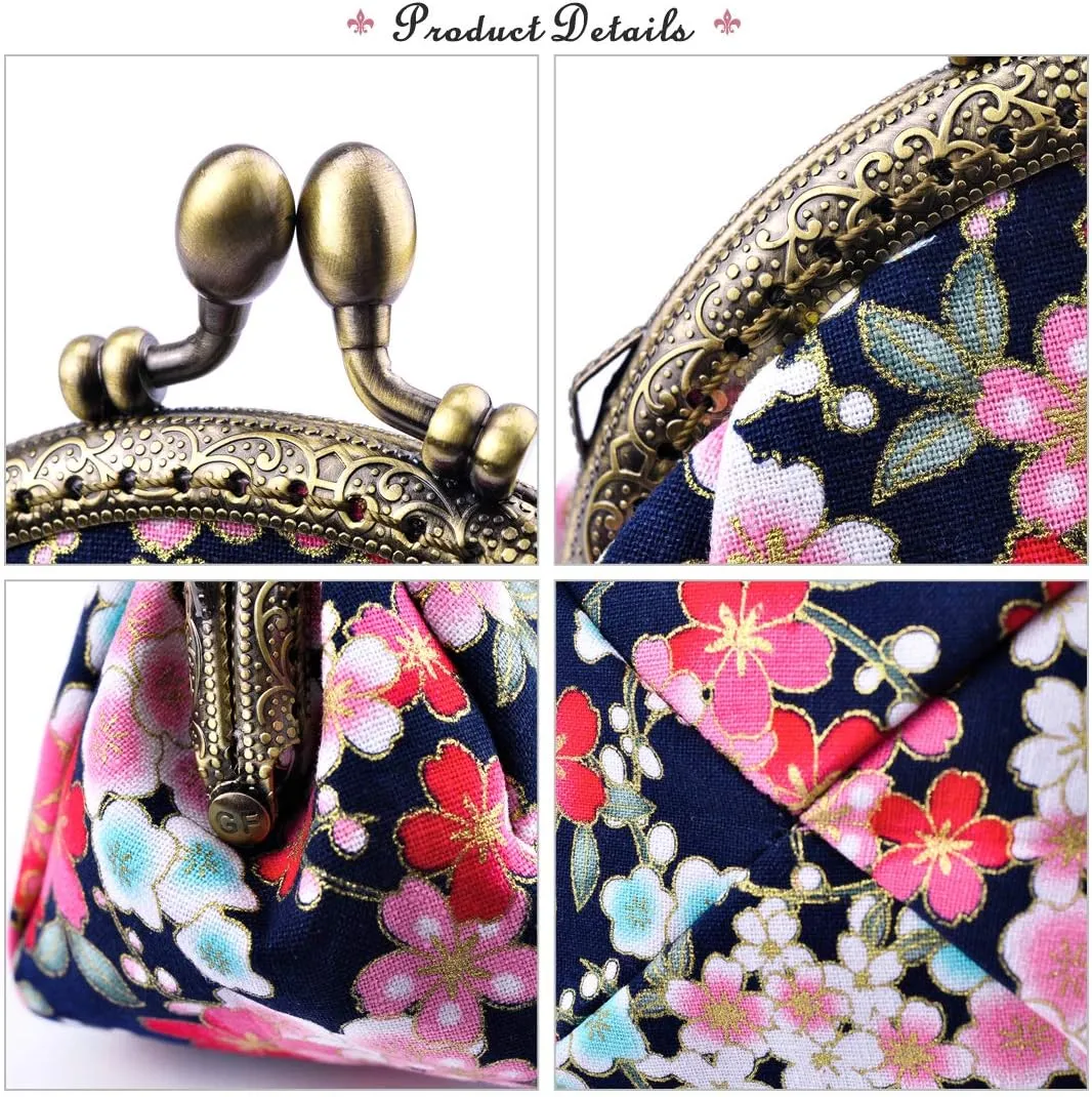 Oyachic Coin Purse,Floral Change Purse,Vintage Coin Pouch,Small Wallet with Kiss Lock Clasp for Women,Girls