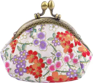 Oyachic Coin Purse,Floral Change Purse,Vintage Coin Pouch,Small Wallet with Kiss Lock Clasp for Women,Girls
