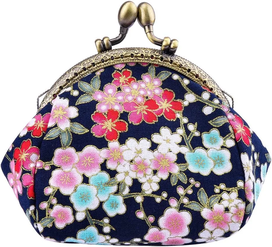 Oyachic Coin Purse,Floral Change Purse,Vintage Coin Pouch,Small Wallet with Kiss Lock Clasp for Women,Girls