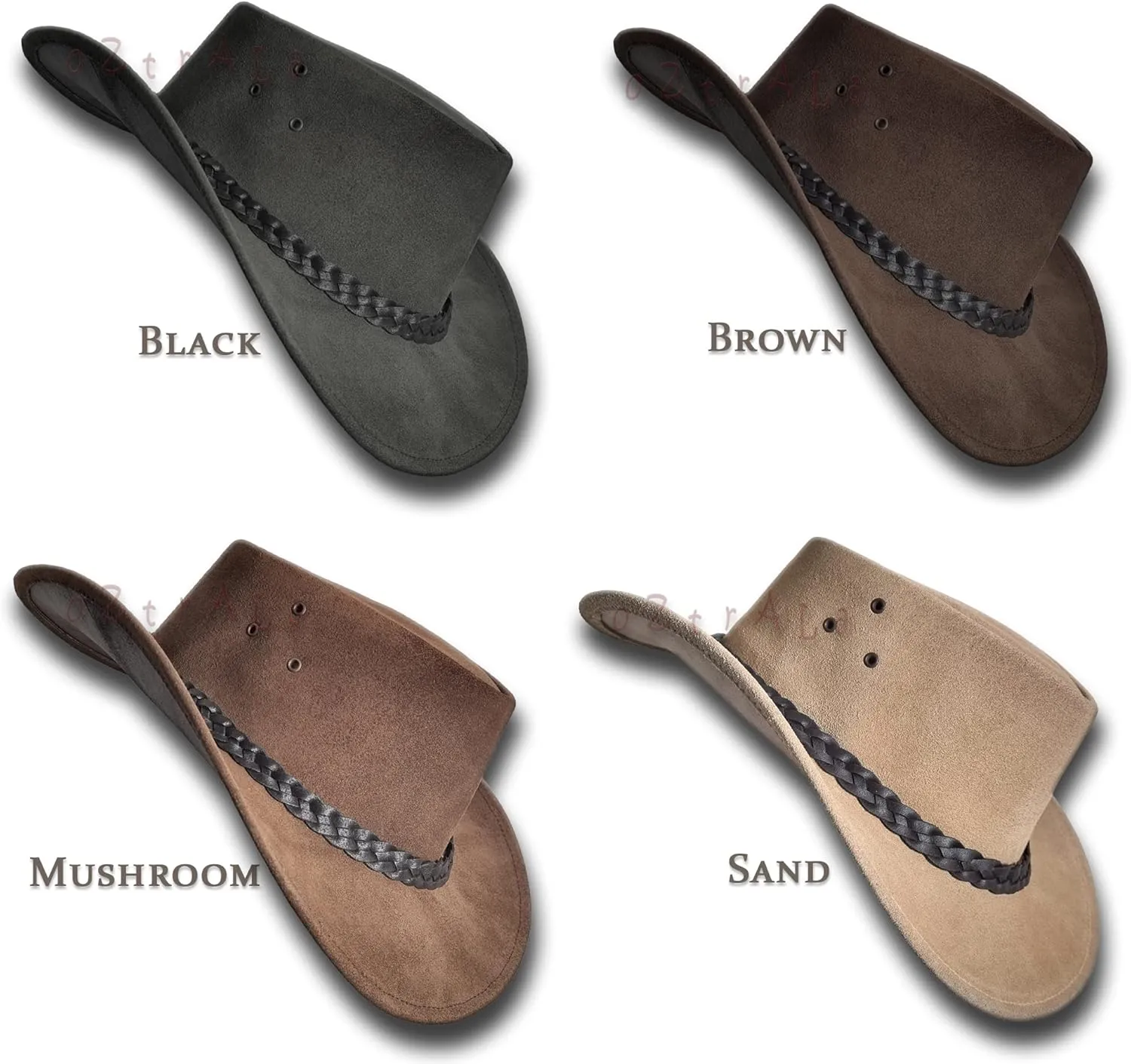 Oztrala Hat Suede Leather Cowboy Men Women Australian Outback Western Aussie Black Brown HL32 Flinders
