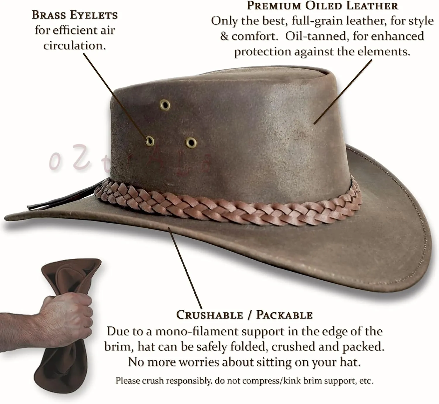 Oztrala Oiled Leather Hat Australian Outback Aussie Western Cowboy Mens Womens Kids Black Brown WO HL11 US