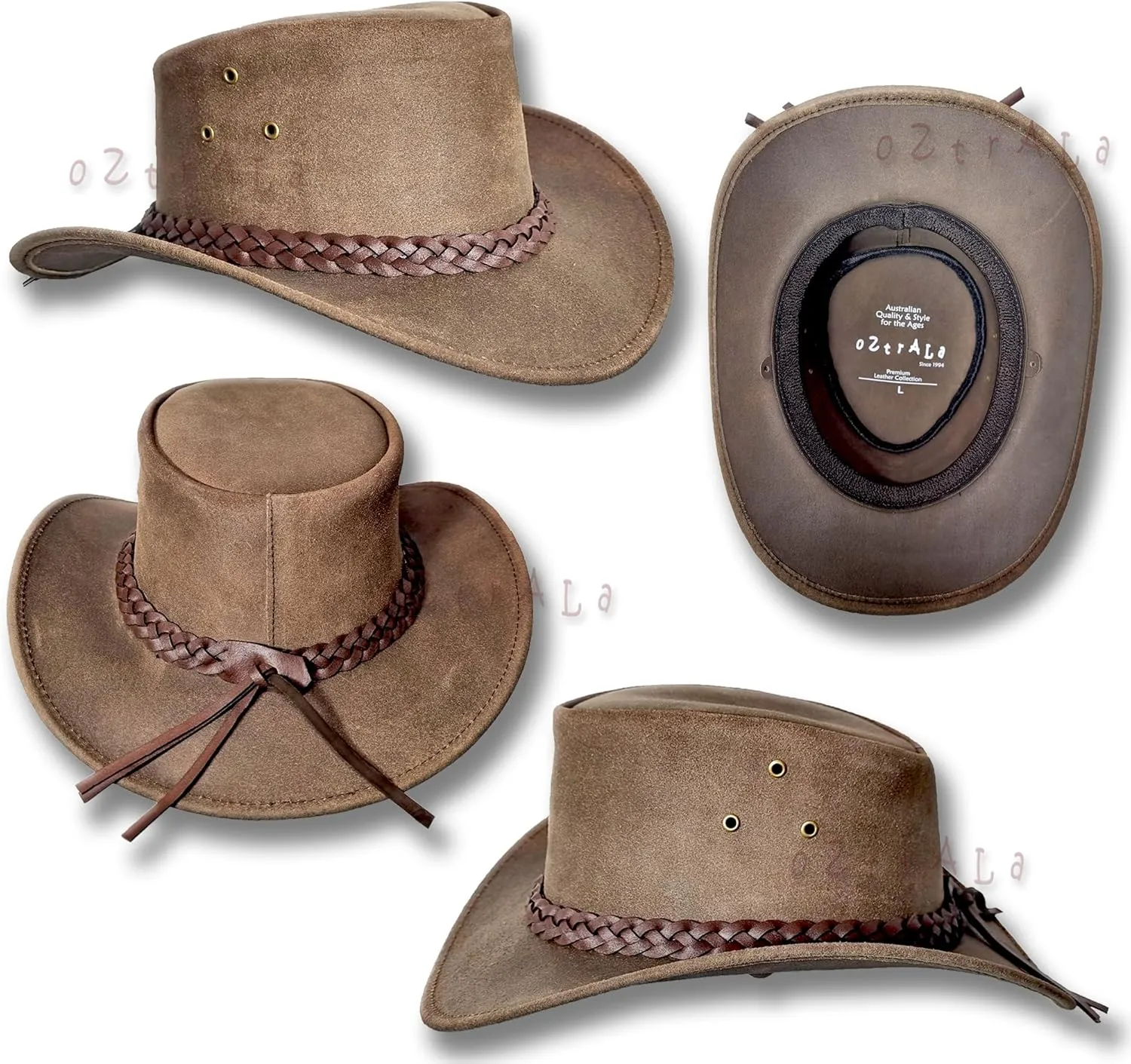 Oztrala Oiled Leather Hat Australian Outback Aussie Western Cowboy Mens Womens Kids Black Brown WO HL11 US