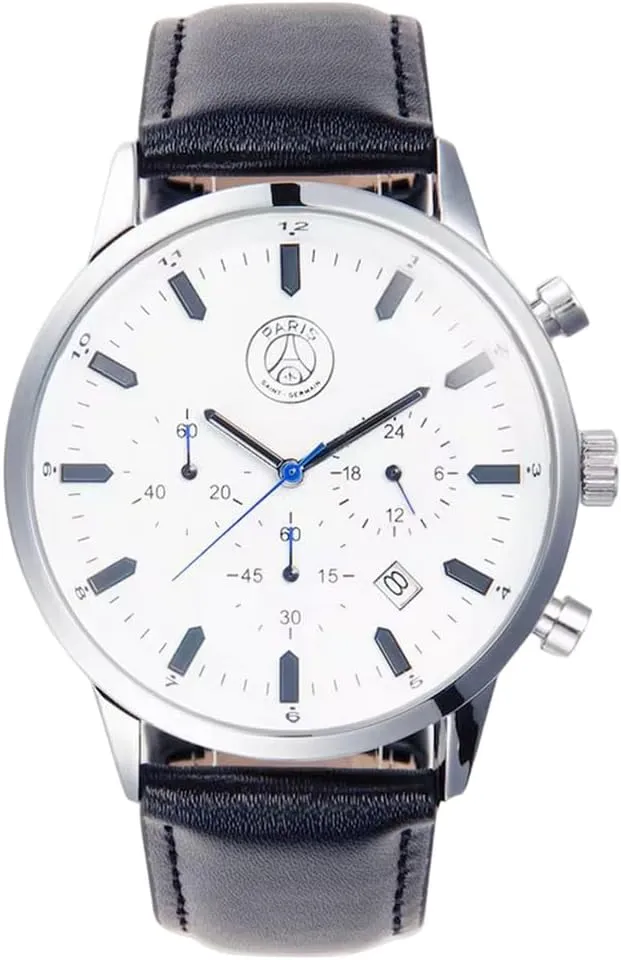 Paris Saint Germain FC Men's Chronograph Watch (One Size) (White/Black/Silver), White / Black / Silver, One Size