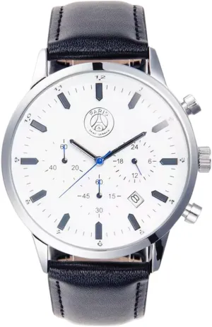 Paris Saint Germain FC Men's Chronograph Watch (One Size) (White/Black/Silver), White / Black / Silver, One Size