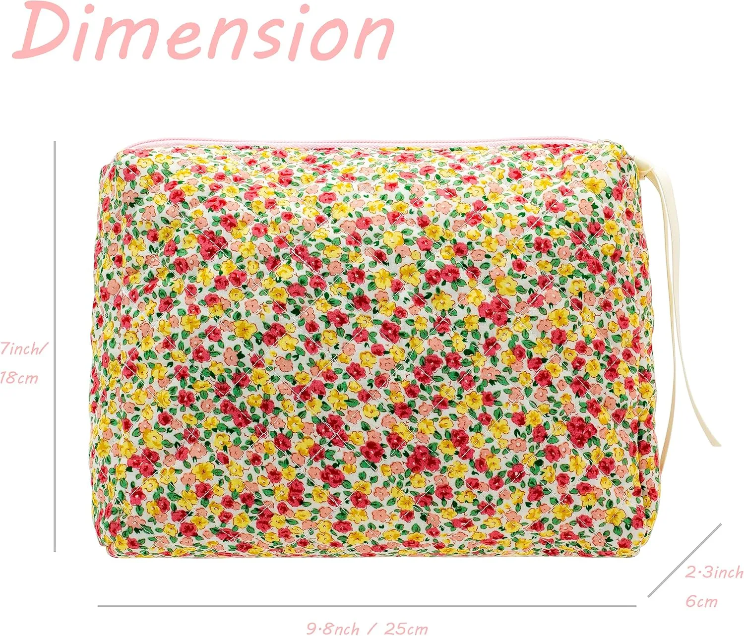 PAZIMIIK Cotton Makeup Bag for Women Large Quilted Travel Cosmetic Pouch Girls' Make Up Organizer,Little Flower