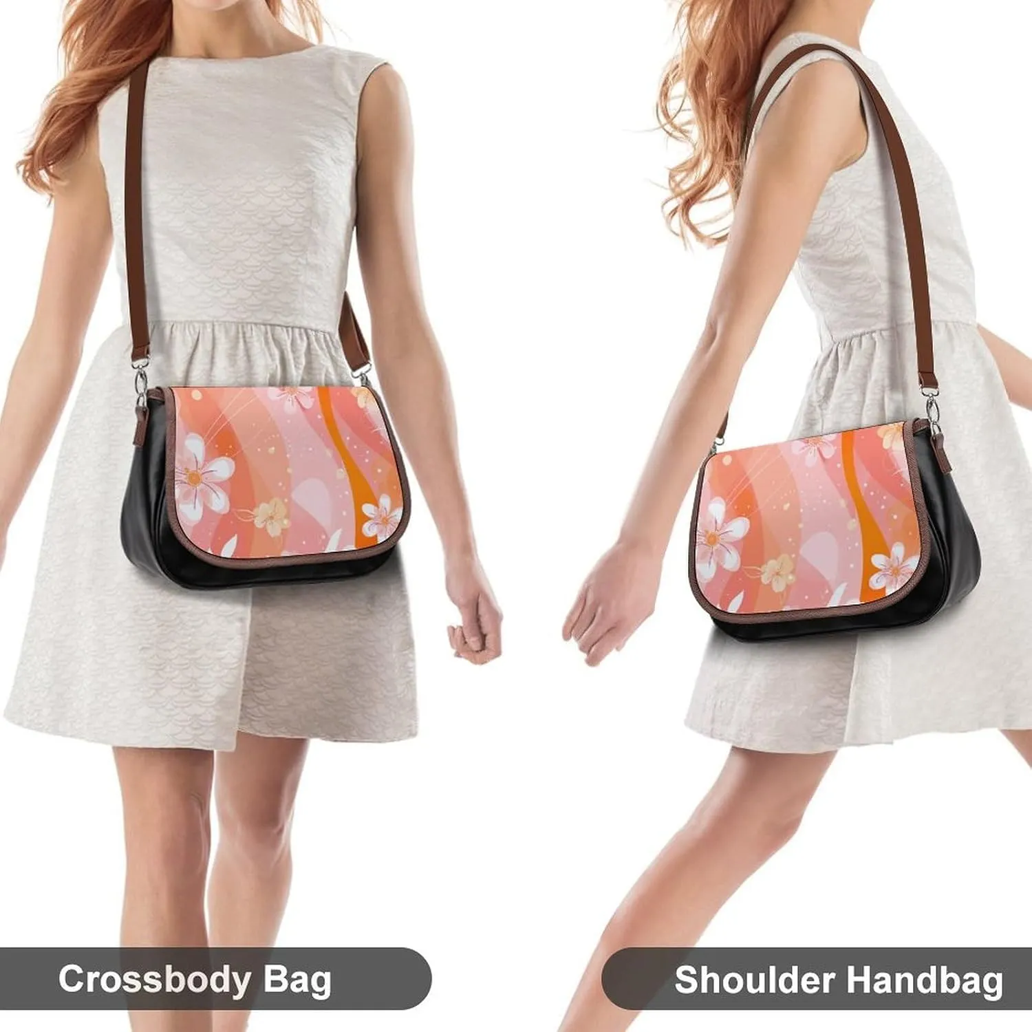 Peach Cat Pattern Crossbody Bags for Women Travel Shoulder Bag Small Leather Cross Body Handbags