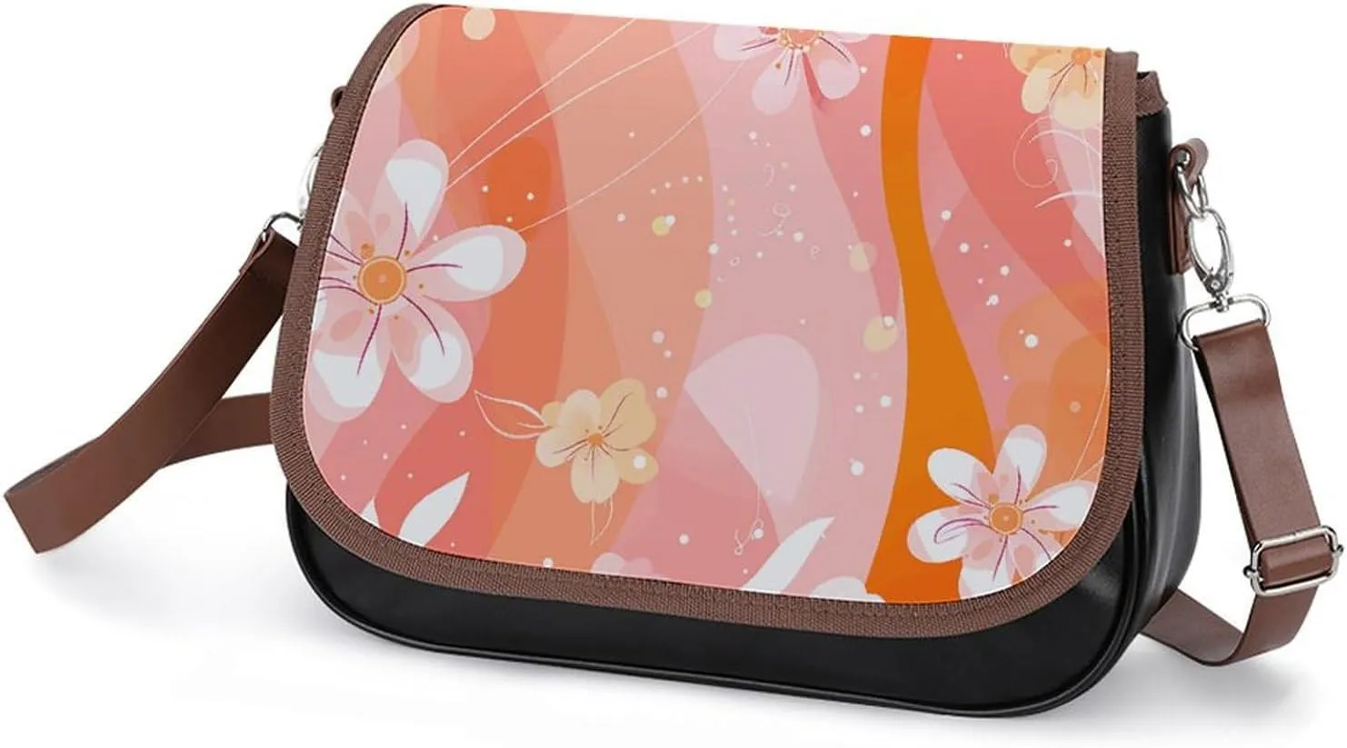 Peach Cat Pattern Crossbody Bags for Women Travel Shoulder Bag Small Leather Cross Body Handbags