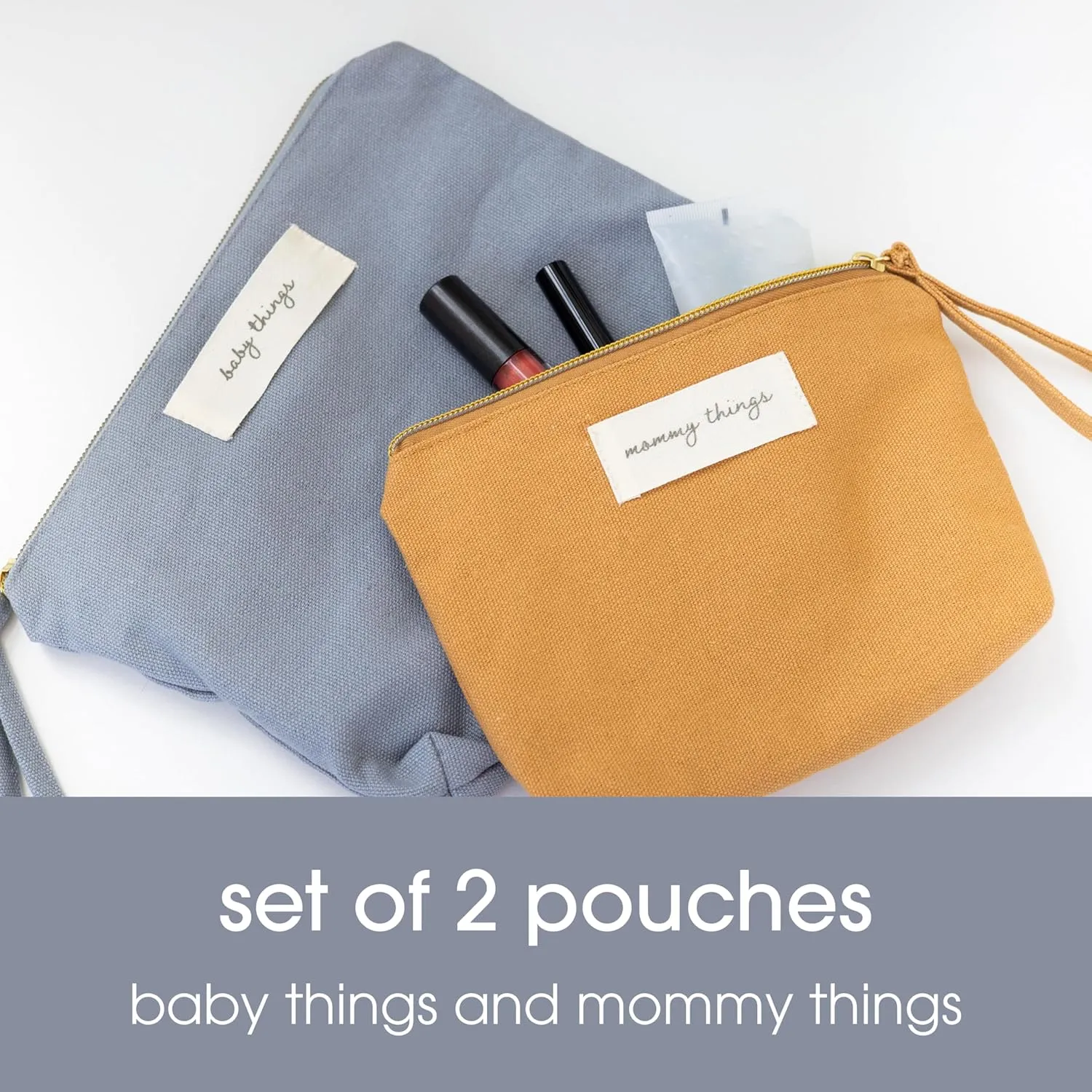 Pearhead Mom Things and Baby Things Pouch Set – Diaper Bag Storage Essentials, Neutral Cosmetic and Accessory Bags for New Mom and Newborn, Mother's Day Gift - Set of 2