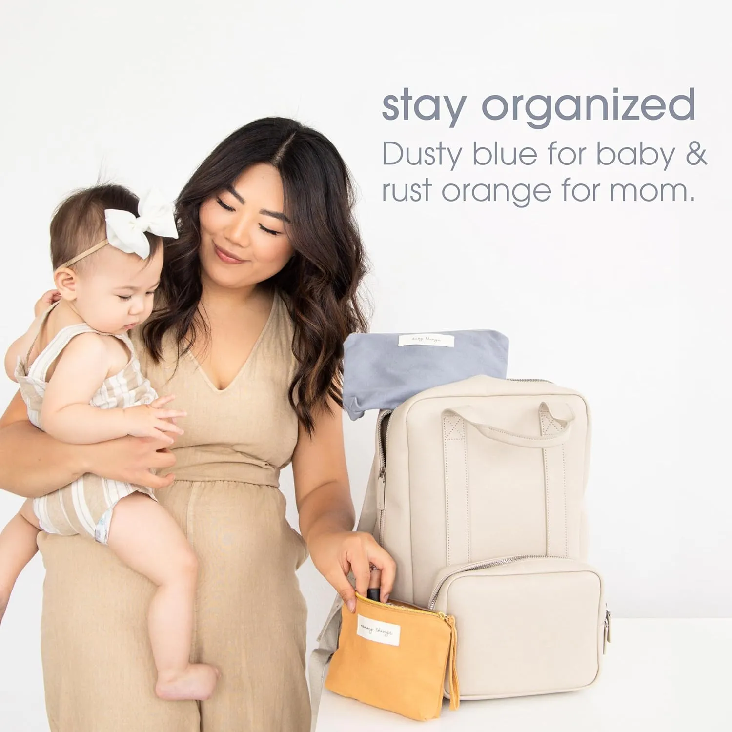 Pearhead Mom Things and Baby Things Pouch Set – Diaper Bag Storage Essentials, Neutral Cosmetic and Accessory Bags for New Mom and Newborn, Mother's Day Gift - Set of 2