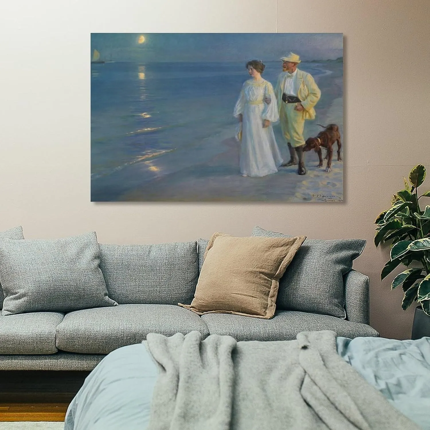 Peder Severin Kroyer,Summer Evening at Skagen Beach, The Painter And His Wife, 1899,art Prints,Vinta Poster Decorative Painting Canvas Wall Art Living Room Posters Bedroom Painting 20x30inch(50x75cm)