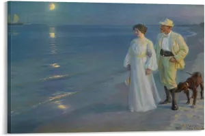 Peder Severin Kroyer,Summer Evening at Skagen Beach, The Painter And His Wife, 1899,art Prints,Vinta Poster Decorative Painting Canvas Wall Art Living Room Posters Bedroom Painting 20x30inch(50x75cm)