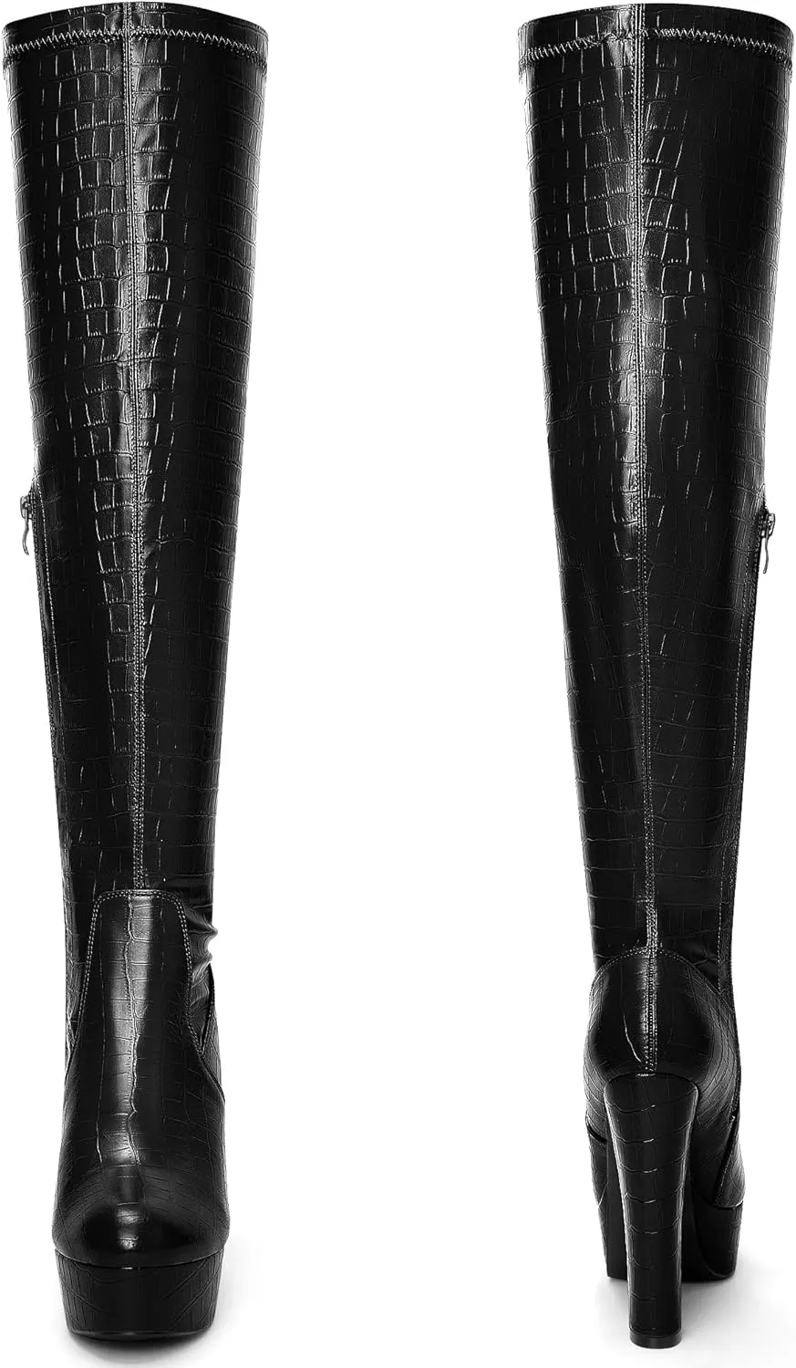Perphy Stone Pattern Platform Boots Block Heels Over Knee Thigh High Boots for Women