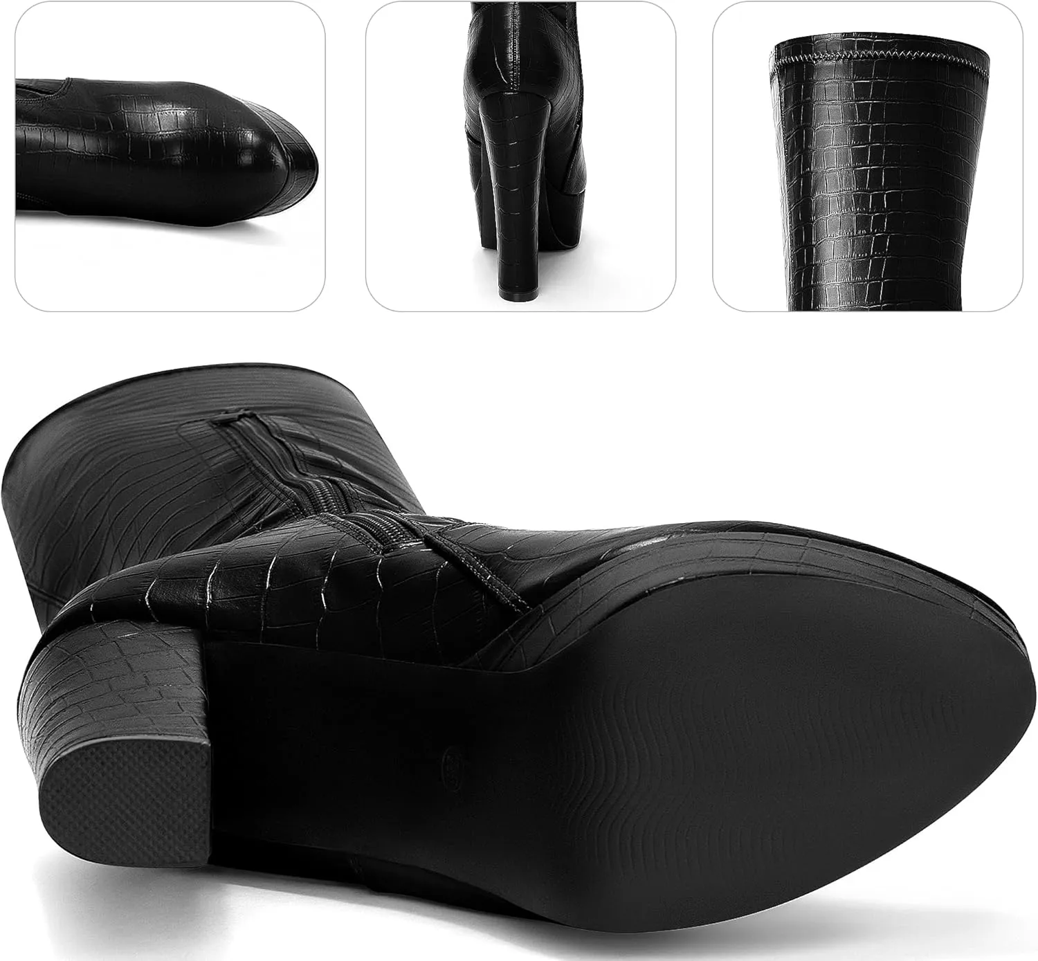 Perphy Stone Pattern Platform Boots Block Heels Over Knee Thigh High Boots for Women