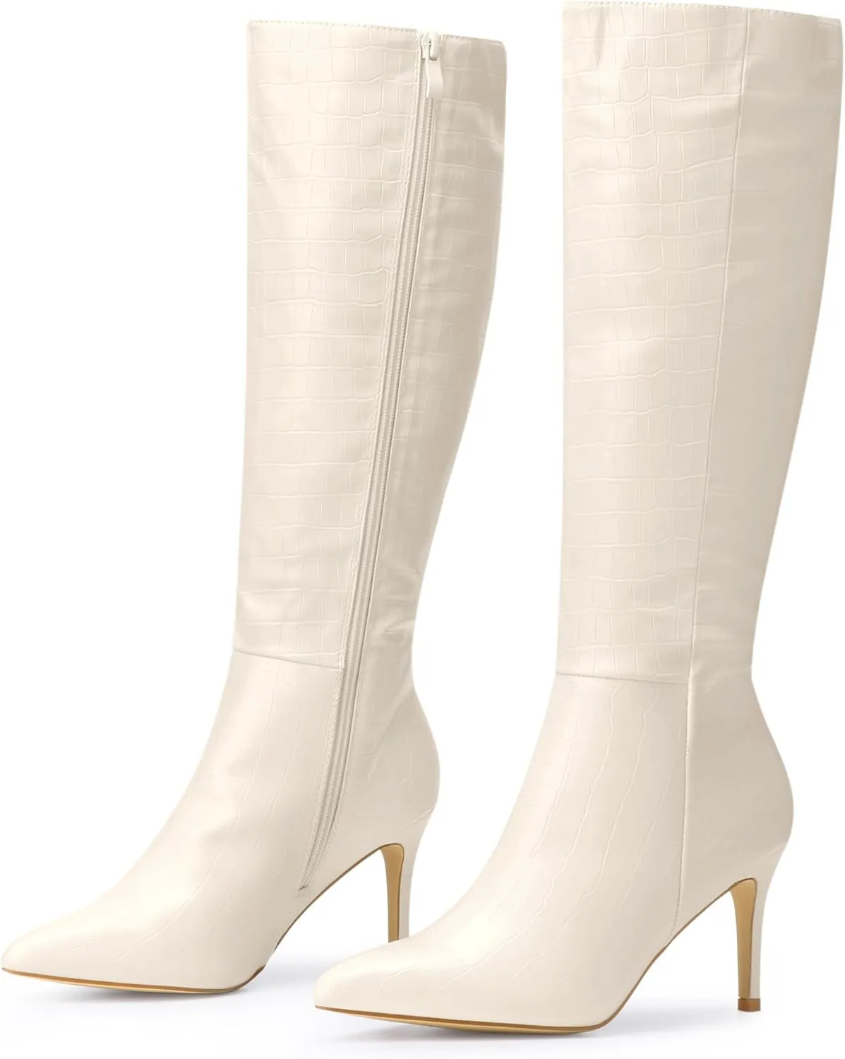 Perphy Stone Pattern Stiletto Heels Knee High Boots for Women