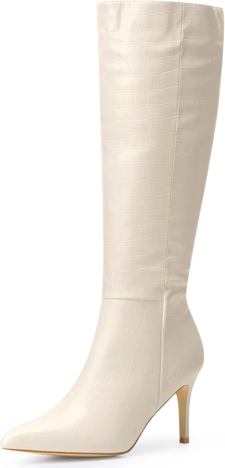 Perphy Stone Pattern Stiletto Heels Knee High Boots for Women