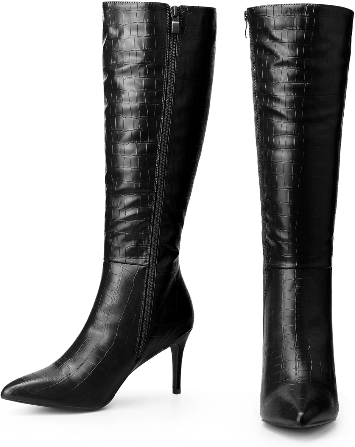 Perphy Stone Pattern Stiletto Heels Knee High Boots for Women