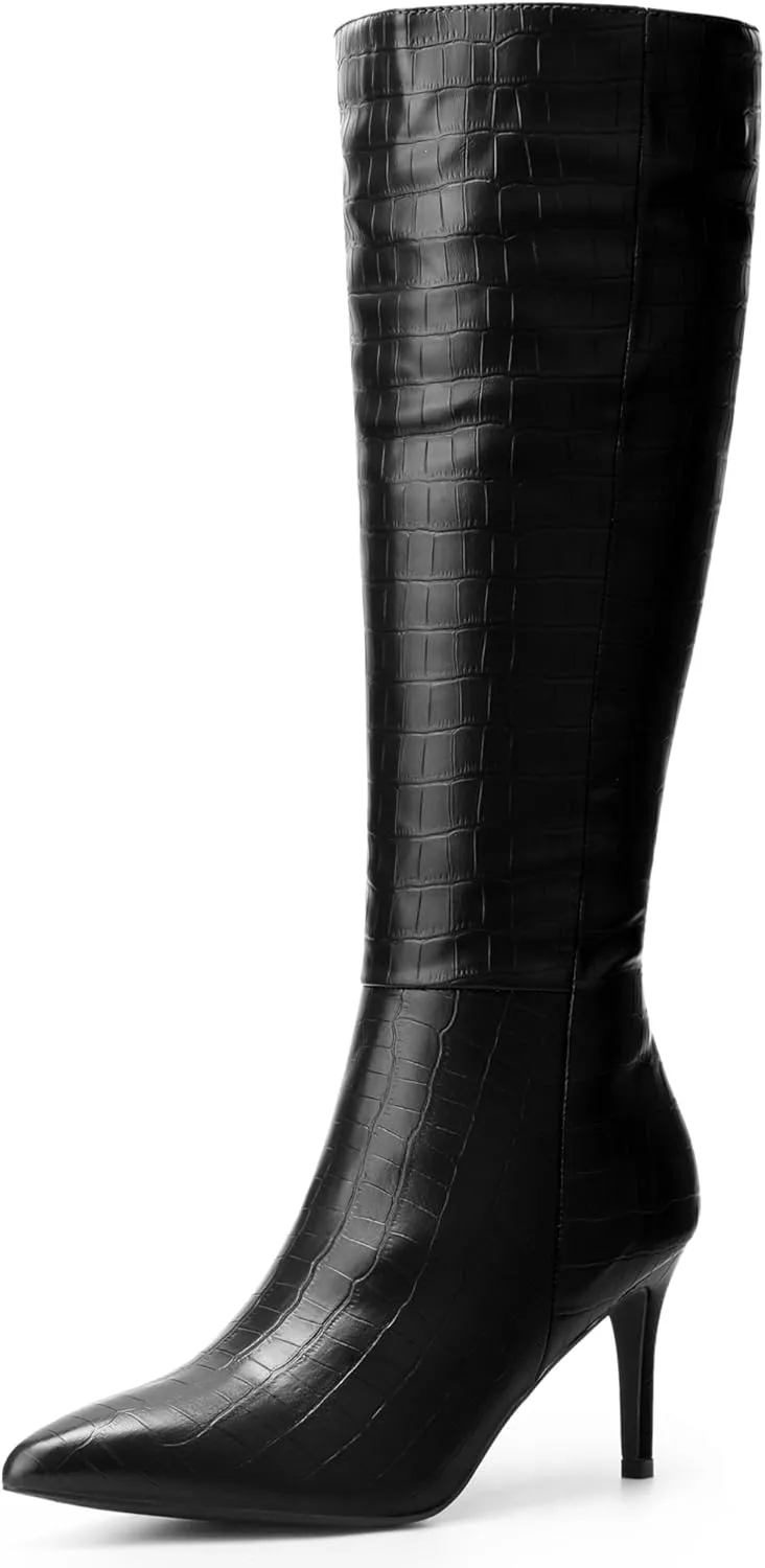 Perphy Stone Pattern Stiletto Heels Knee High Boots for Women
