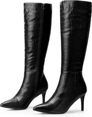 Perphy Stone Pattern Stiletto Heels Knee High Boots for Women