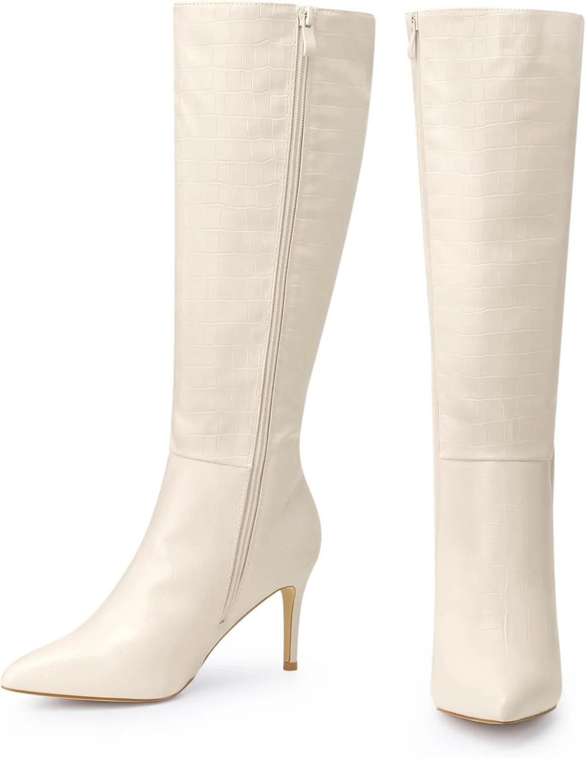 Perphy Stone Pattern Stiletto Heels Knee High Boots for Women