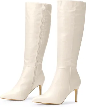 Perphy Stone Pattern Stiletto Heels Knee High Boots for Women