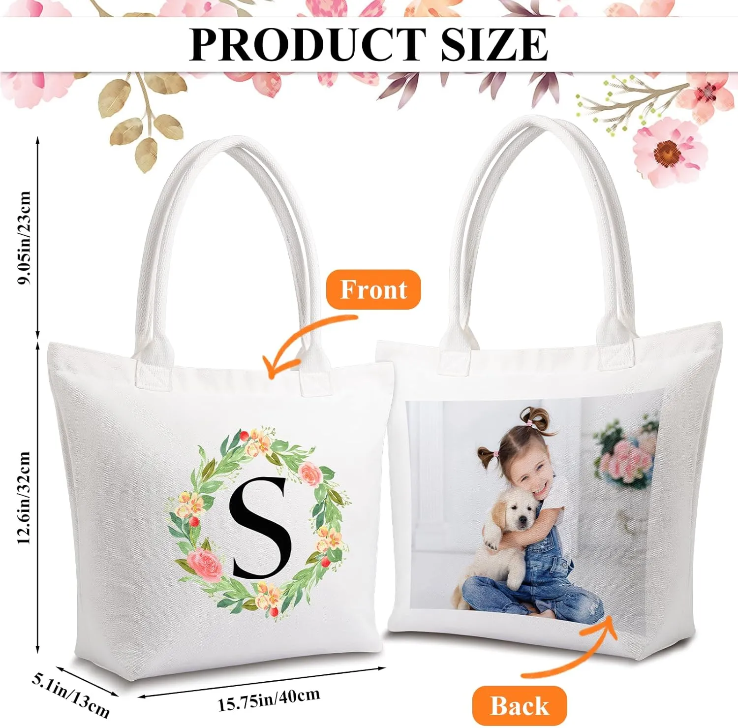 Personalised Tote Bags, Personalised Name Canvas Beach Bag, Custom Photo Text Logo Travel Shopping Gift Bags for Women