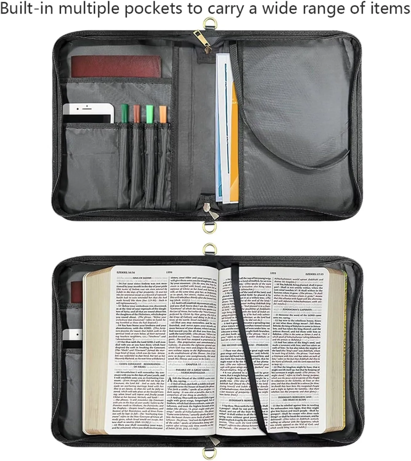 Personalized Bible Bag with Name, Pink Bible Case with Strap and Handle, 3D Aesthetic Floral Print Bible Holder with Inner Pockets and Pen Loop, Church Bags for Women, Extra Large