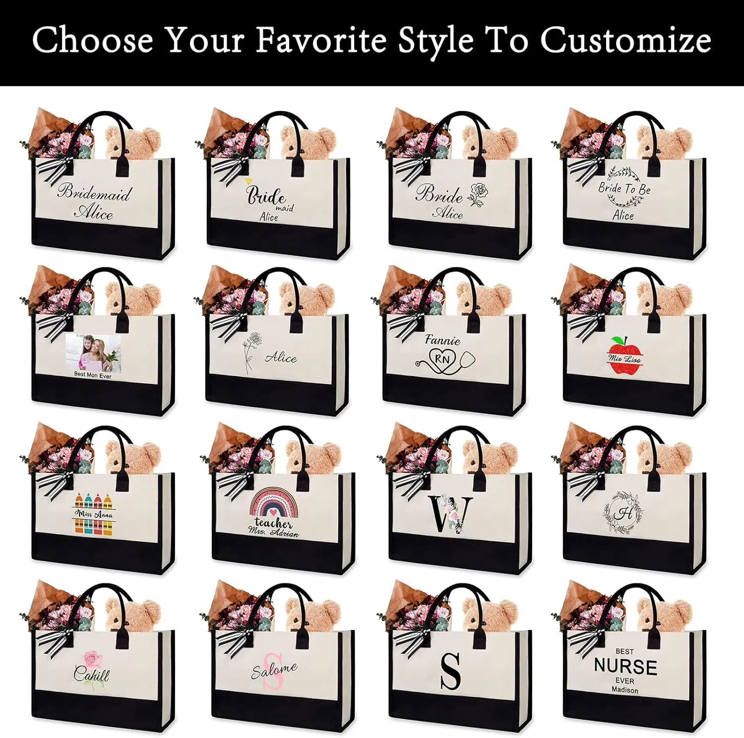 Personalized Canvas Beach Bag Custom Canvas Tote bag Customized Handles Bag Gift for Women Wedding Bridesmaid
