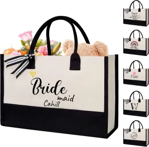 Personalized Canvas Beach Bag Custom Canvas Tote bag Customized Handles Bag Gift for Women Wedding Bridesmaid