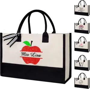Personalized Canvas Beach Bag Custom Canvas Tote bag Customized Handles Bag Gift for Women Wedding Bridesmaid
