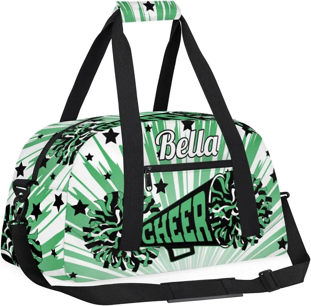 Personalized Cheerleader Bag Custom Sport Duffel Bags with Your Name Gymnastics Travel Bag Dance Bag Sleepover Weekender Bag, Green Stars