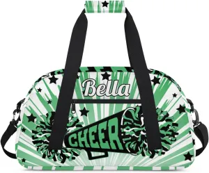 Personalized Cheerleader Bag Custom Sport Duffel Bags with Your Name Gymnastics Travel Bag Dance Bag Sleepover Weekender Bag, Green Stars