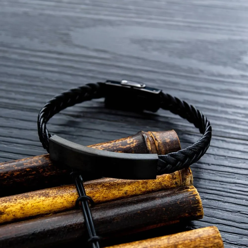Personalized Christian Bible Verses Braided Leather Bracelet Inspirational Scripture ID Cross Religious Quote Faith God Engraved Adjustable Customized Gifts for Men Women Kiss Him Husband Father