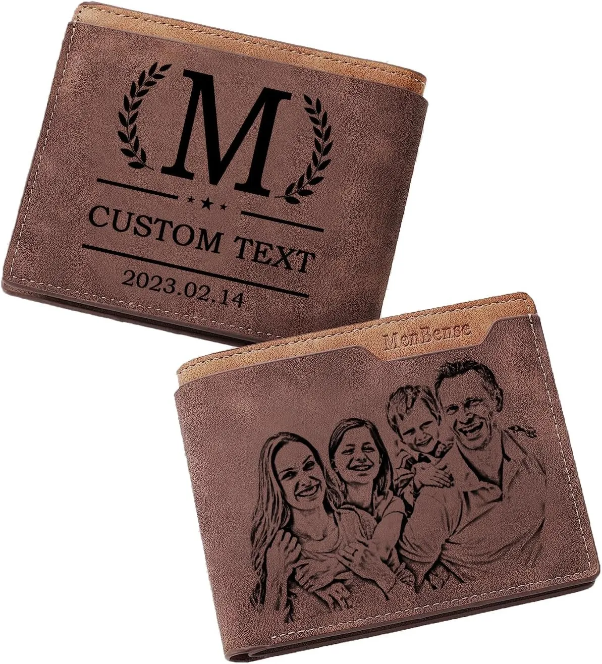 Personalized Custom Photo Wallets for Men, Customized Engraved Picture & Initial Name Wallet, Gifts for Boyfriend Husband Birthday Anniversary Father's Day Christmas