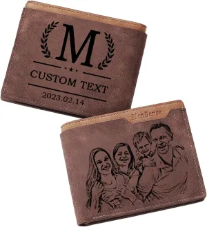 Personalized Custom Photo Wallets for Men, Customized Engraved Picture & Initial Name Wallet, Gifts for Boyfriend Husband Birthday Anniversary Father's Day Christmas