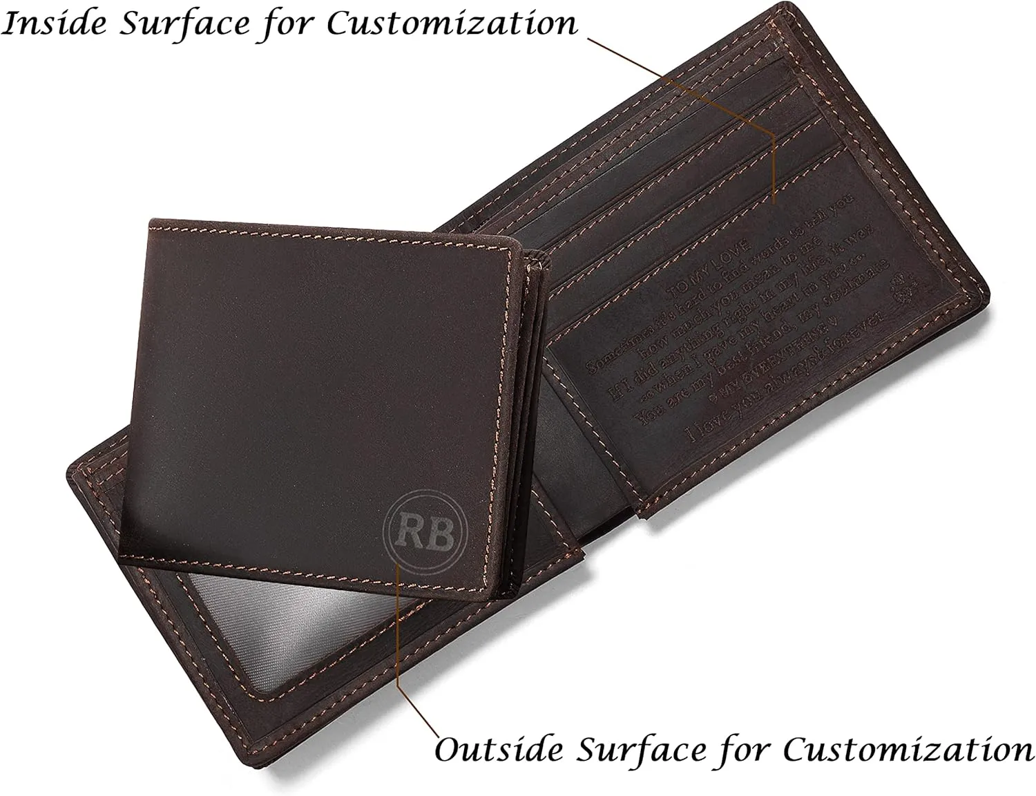 Personalized Engraved Bifold Wallet for Men - Custom Logo Name Leather Wallet for Husband Boyfriend Dad Son - Graduation Christmas Fathers Day Valentines Birthday Anniversary Wedding Adult Gift