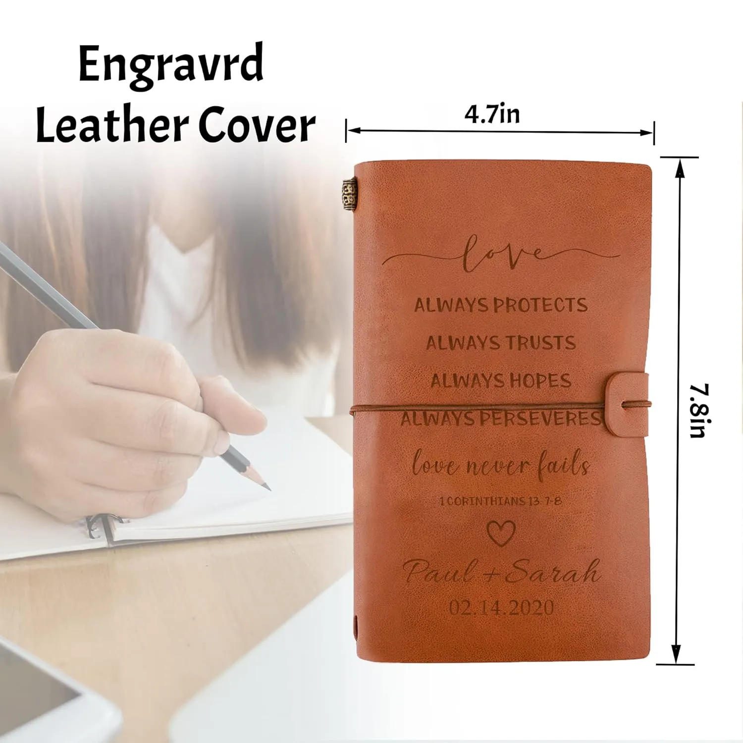 Personalized Engraved Leather Journal- Valentines Day Gifts for Couple, Anniversary Present for Boyfriend Girlfriend, Custom Travel Journal Gift for Engagement Wedding Anniversary Birthday