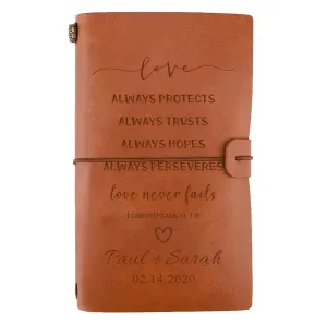 Personalized Engraved Leather Journal- Valentines Day Gifts for Couple, Anniversary Present for Boyfriend Girlfriend, Custom Travel Journal Gift for Engagement Wedding Anniversary Birthday