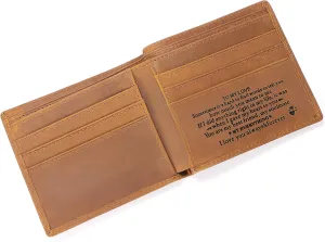 Personalized Engraved Leather Wallet for Boyfriend Husband from Wife Girlfriend - Anniversary Valentines Christmas Birthday Wedding - Minimalist Mens Bifold Purse with Romantic Message - I Love You