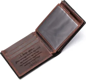 Personalized Engraved Leather Wallet for Boyfriend Husband from Wife Girlfriend - Christmas Valentines Day Birthday Anniversary Wedding - I Love You - Men Custom Bifold Wallets with Romantic Message
