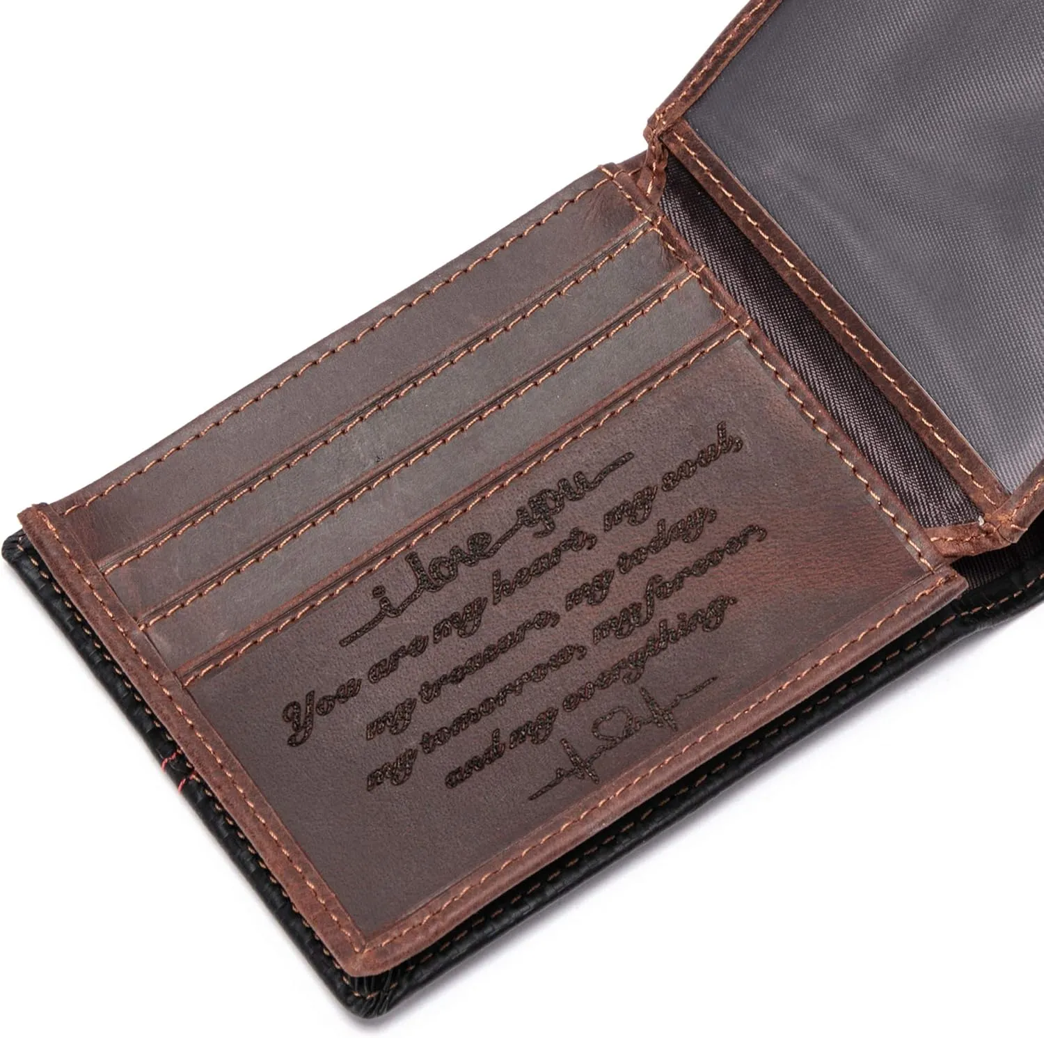 Personalized Engraved Leather Wallet for Boyfriend Husband from Wife Girlfriend - Christmas Valentines Day Birthday Anniversary Wedding - I Love You - Men Custom Bifold Wallets with Romantic Message