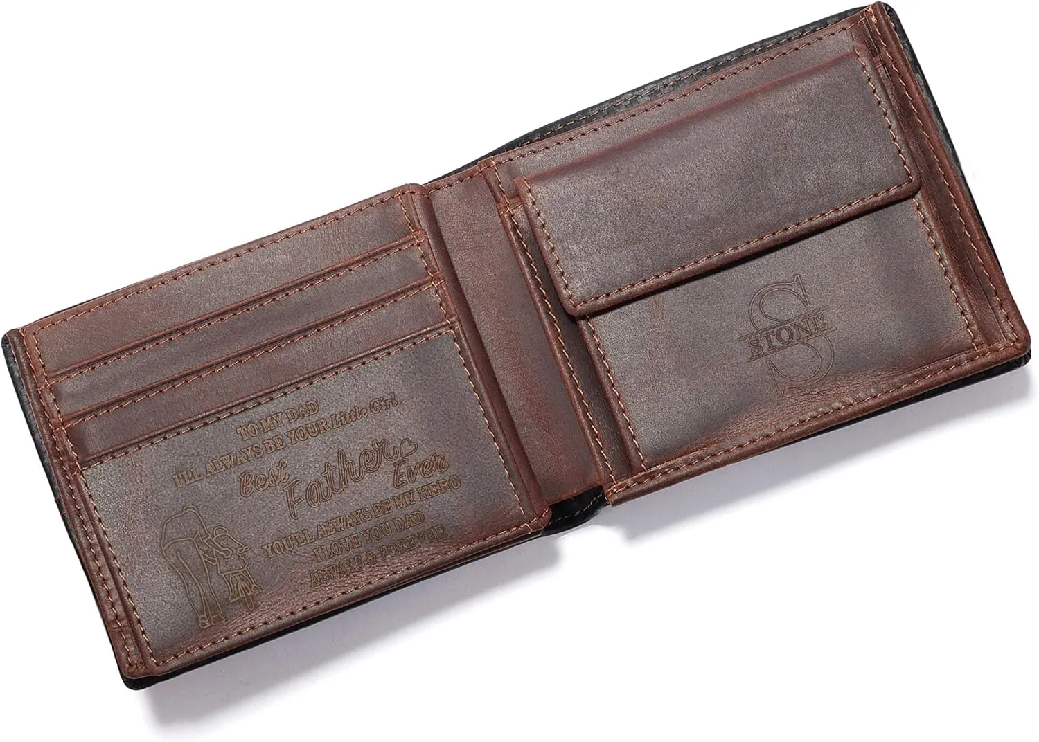 Personalized Engraved Leather Wallet for Dad Son Husband Boyfriend - Christmas Birthday Fathers Day Valentines Anniversary Graduation Wedding - Men Custom Bifold Wallets for Him with Love Message
