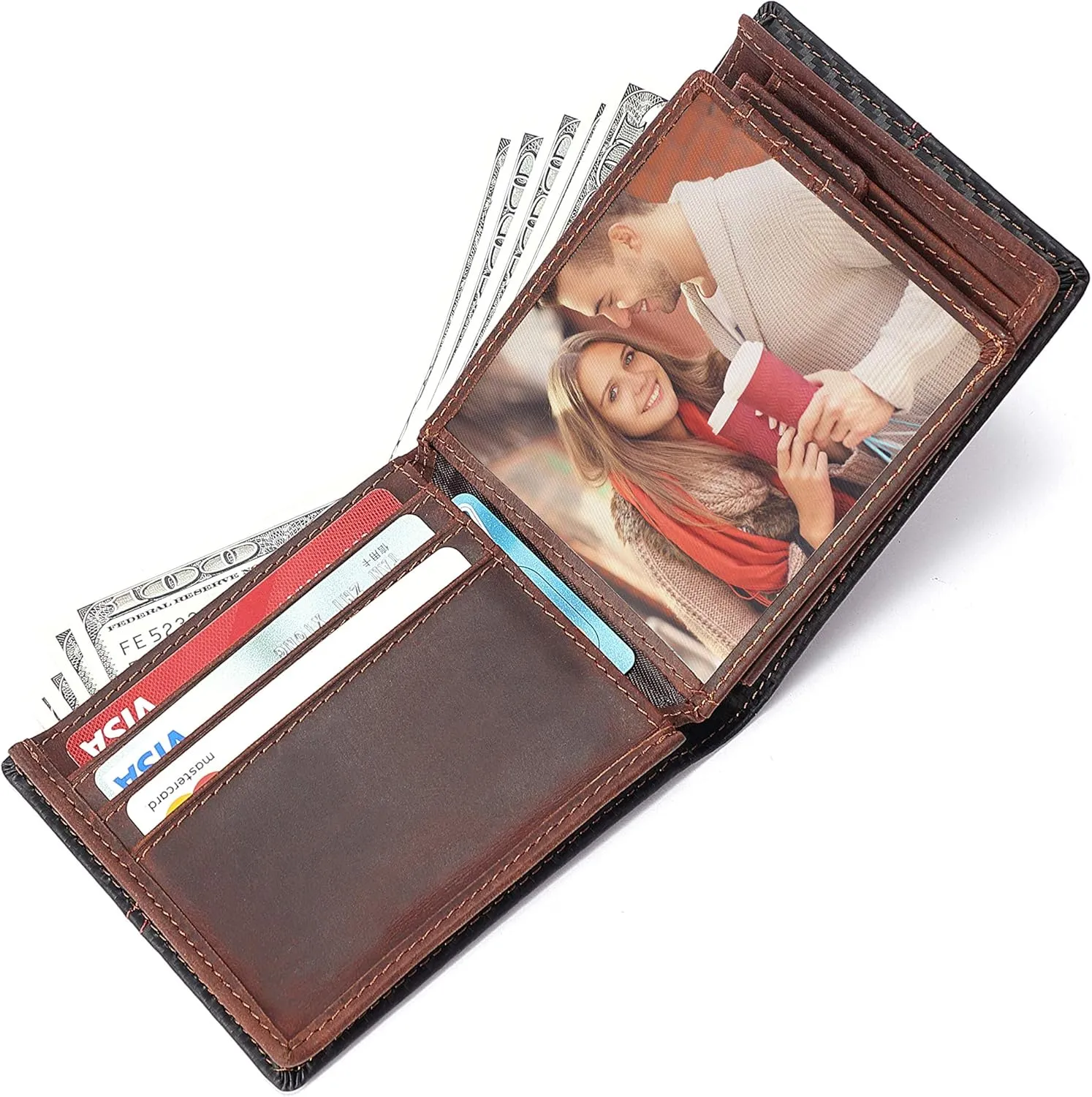 Personalized Engraved Leather Wallet for Dad Son Husband Boyfriend - Christmas Birthday Fathers Day Valentines Anniversary Graduation Wedding - Men Custom Bifold Wallets for Him with Love Message