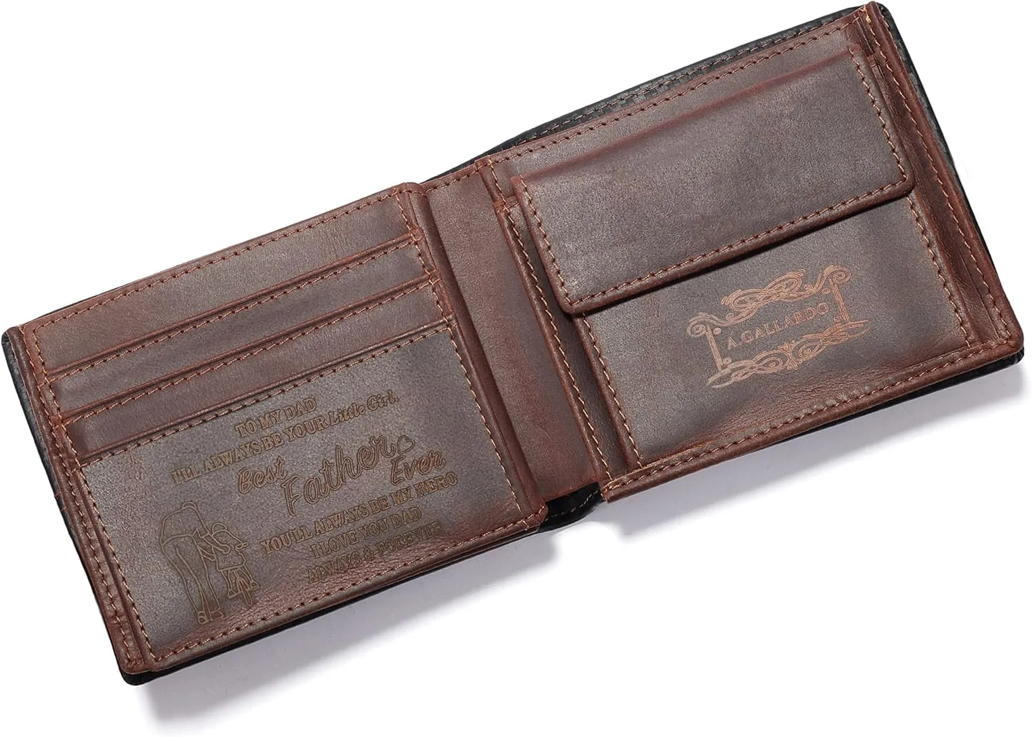 Personalized Engraved Leather Wallet for Husband Boyfriend Dad Son - Custom Logo Name Men Bifold Purse with Love Message - Valentines Christmas Anniversary Birthday Fathers Day Graduation Wedding Gift