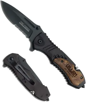 Personalized Engraved Pocket Folding Knife with Clip Emergency Seatbelt Cutter Glass Breaker (TAC-606WS - Name Date)